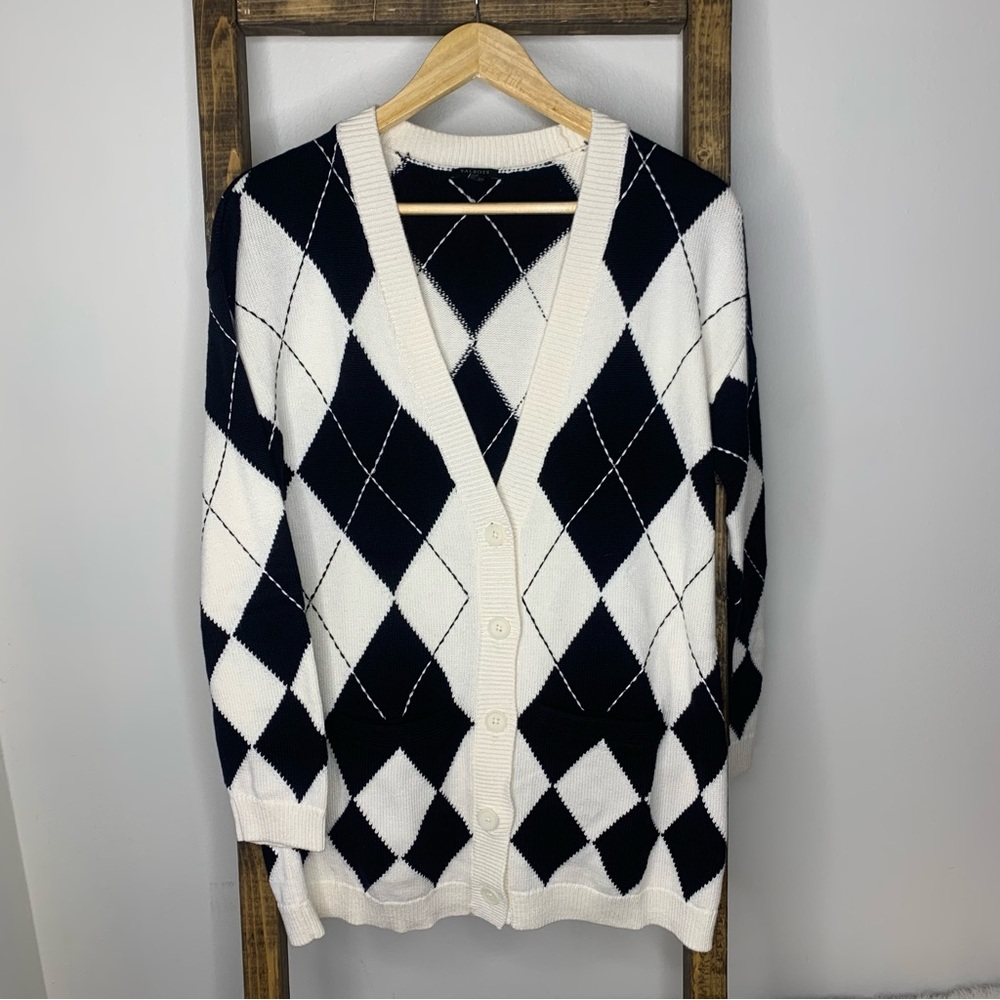 Talbots Black and White Diamond Cardigan
